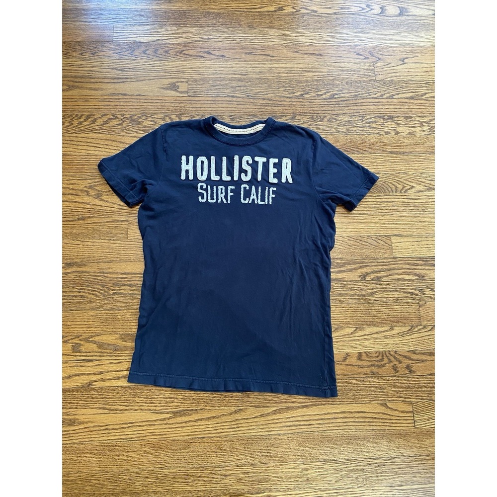 Hollister Navy Large Embroidered Big Logo "Hollister Surf Calif"Y2K Short Sleeve